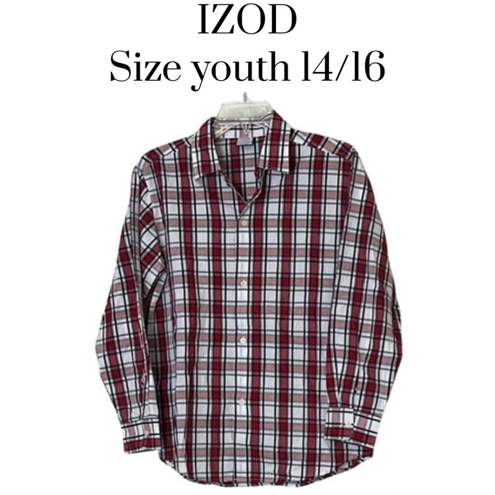 IZOD Boy’s long sleeve button down plaid shirt 14/16